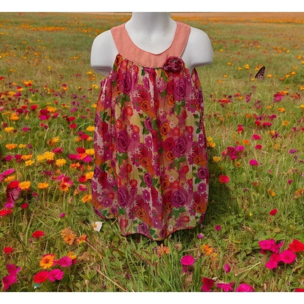 Healthtex Girls Floral Pleated Dress Size 3T Pink Lined - Picture 2 of 12